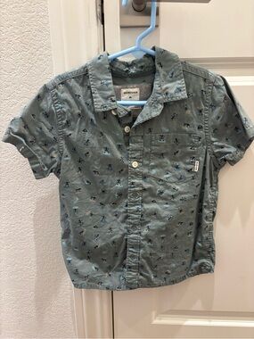 Quiksilver Boys' Teal Micro Surf Print Short Sleeve Button-Up